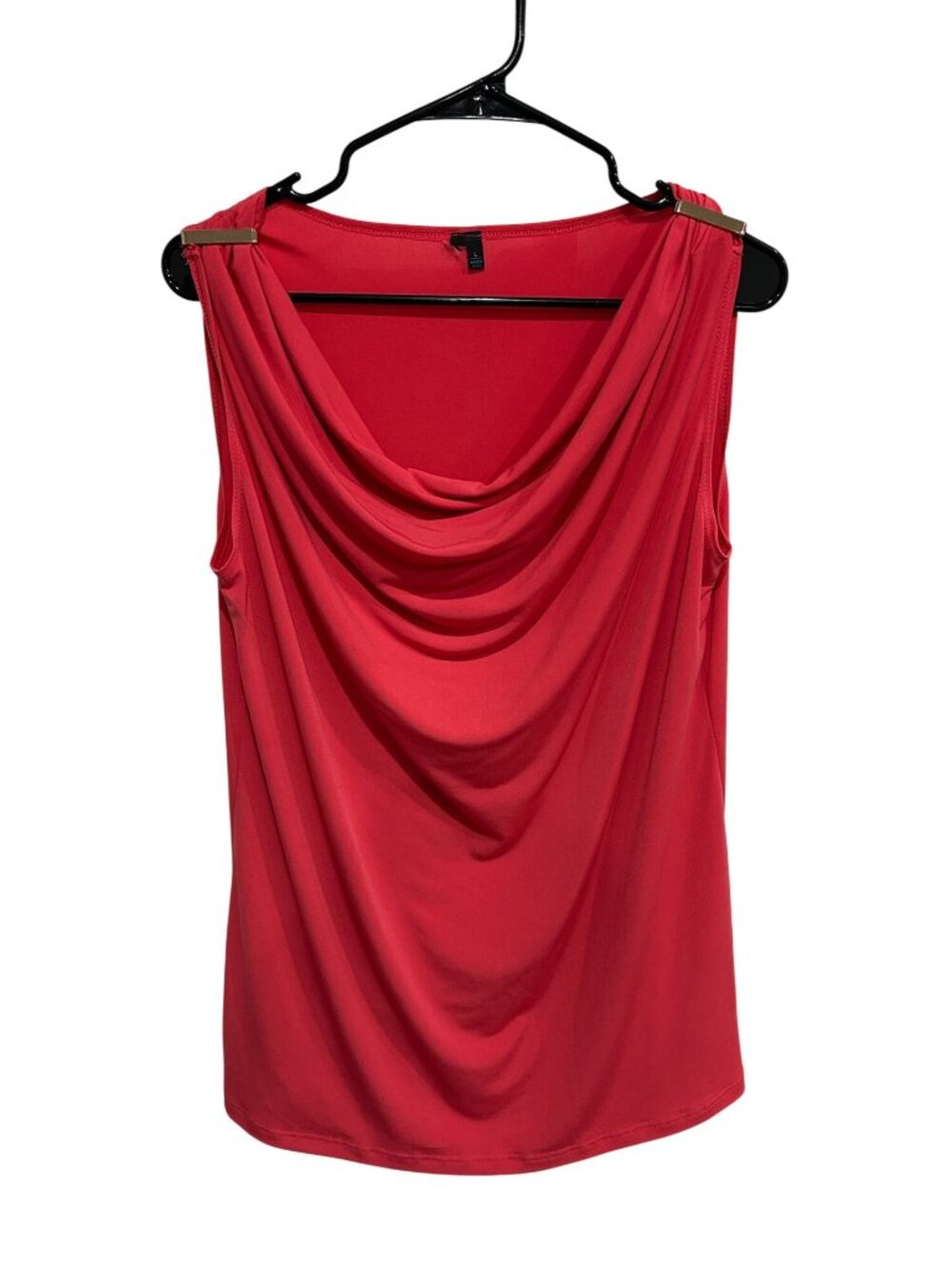 Sleeveless Red Cowl Neck Stretchy Blouse Size L Lightweight Made In USA Chic
